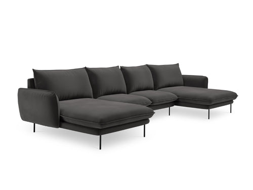 Cosmopolitan Design Panoramische bank Vienna 6-zits, flueel, donkergrijs - 170x350x95cm