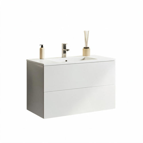 LOMAZOO badkamermeubel Nineo - zwevend met witte wastafel - glanzend wit - 80 cm