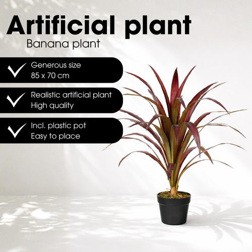 Mica Decorations Bananenboom – Kunstplant in Pot – Realistische Nepplant Woondecoratie – Kunstplanten voor Binnen en Buiten – H85 x Ø70 cm – Rood