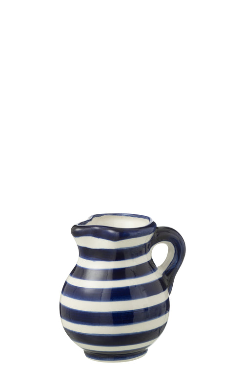J-Line kruik Granada Stripes - keramiek - wit/blauw - small