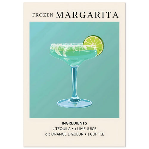 Artfulprints Poster Frozen Margarita cocktail II - Ingrediënten   - A4 21x29.7 cm - Turquoise