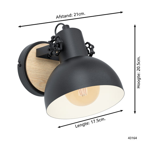 EGLO wandlamp Lubenham - 1 lichts - e27 - zwart, bruin - vtwonen shop