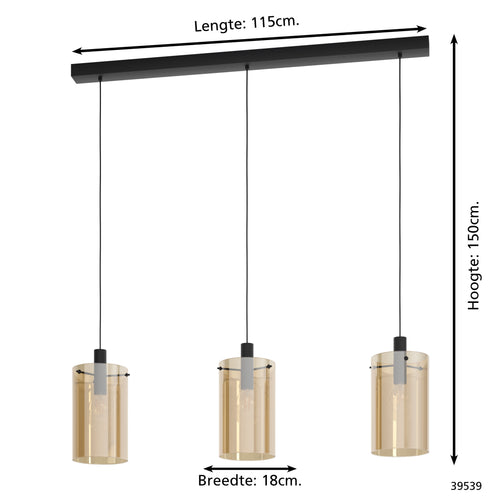 Stars of Light hanglamp Polverara - 3 lichts - e27 - zwart