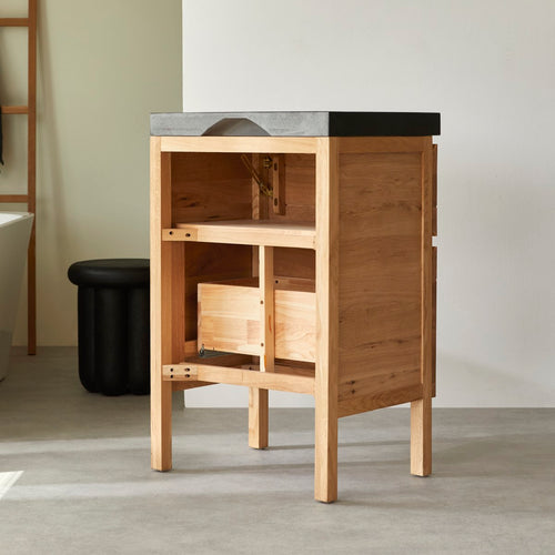 Tikamoon Massief eikenhouten en lavastenen badkamermeubel 60 cm - Naturel
