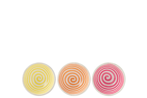 J-Line kom Spiraal - hout - roze/oranje/geel - medium - 3 stuks