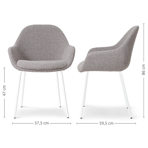 Nolon Nora-Mae Eetkamerstoel Bouclé Taupe - Armleuning - Witte Poten