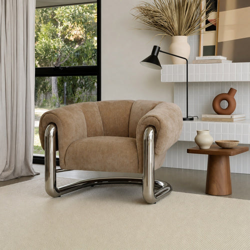 DÉJA Living Fauteuil Leka - Beige/Chrome Stof - 98x96x79cm