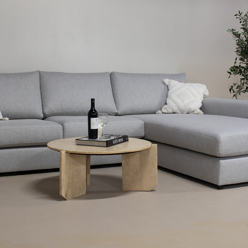 Giga Meubel Salontafel Simon Rond - Travertin/Hout - Bruin - 80x80x36cm - vtwonen shop