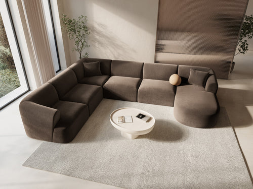 Cosmopolitan Design Modulaire panoramische hoekbank links Campi 7-zits, flueel chocolade - 255x330x70cm