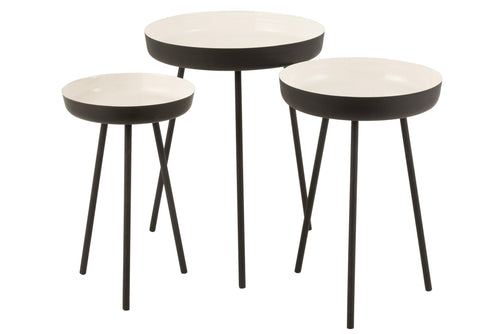 J-Line bijzettafel - metaal - zwart/wit - set van 3