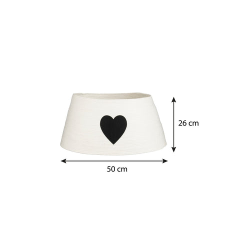 Mica Decorations Kerstboomrok met Hart - L50 x B50 x H26 cm - Papier, Vilt - Wit, Zwart