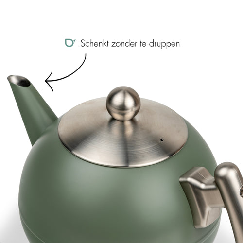 Bredemeijer - Duet® Bella Ronde – Dubbelwandige Theepot – 1,2 liter - RVS - Legergroen - vtwonen shop