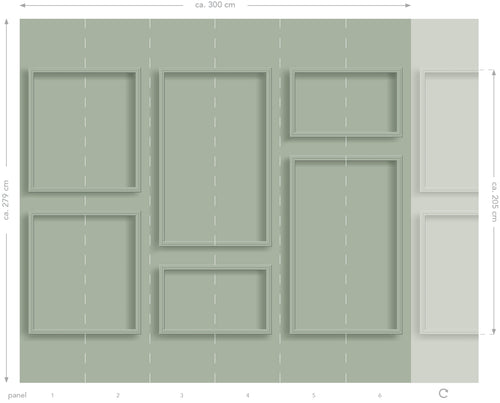 ESTAhome fotobehang wandpanelen vergrijsd groen - 300 x 279 cm - 158966