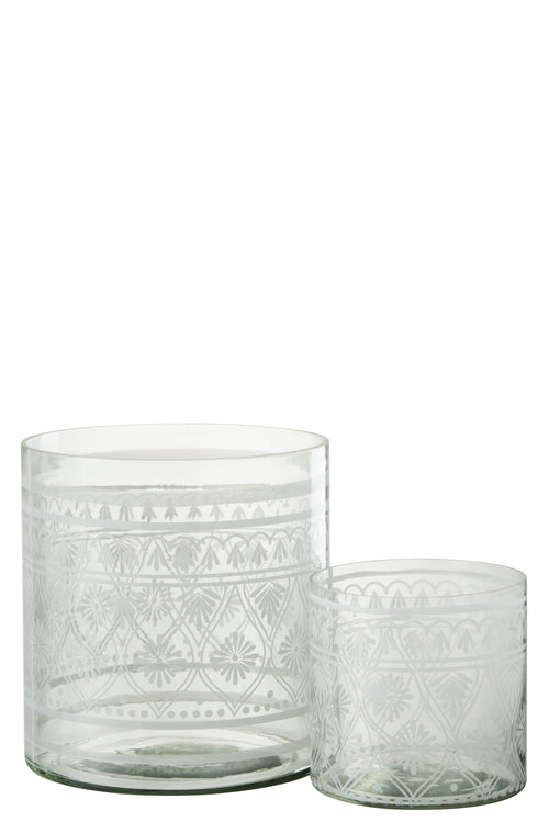 J-Line windlicht Patroon - glas - transparant/wit - large - vtwonen shop