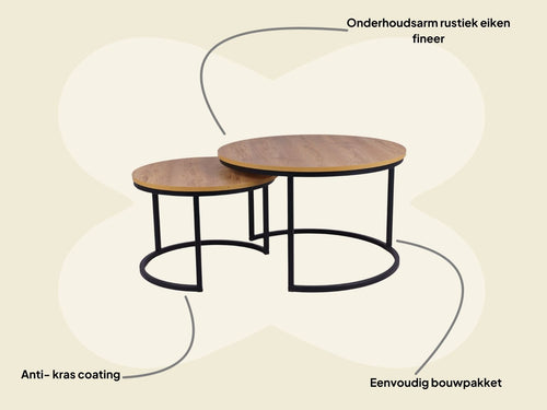 MaximaVida ronde salontafel set Kiev 58 en 45 cm - rustiek eikenhout fineer