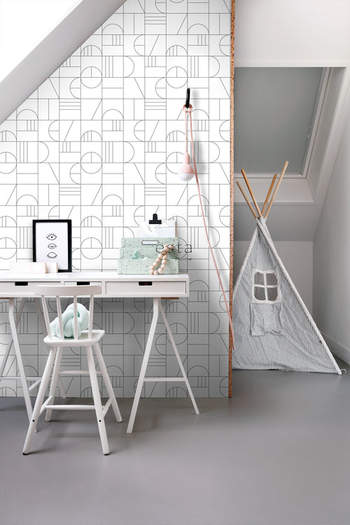 ESTAhome behang art deco motief wit en zwart - 53 cm x 10.05 m - 139142