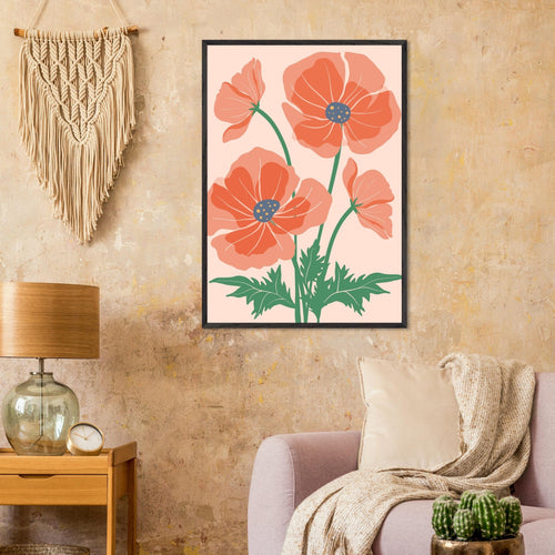 Artfulprints Poster Boho – Field flowers   - A4 21x29.7 cm - Oranje