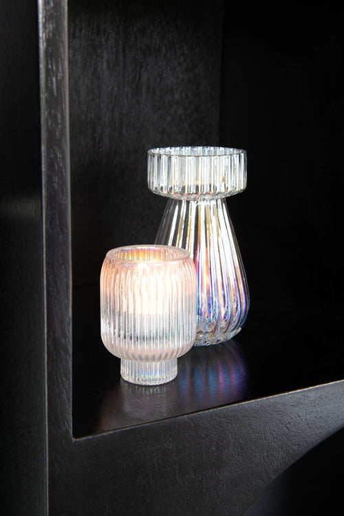 J-Line vaas Rib Parelmoer - glas - transparant - 14.3 cm hoog