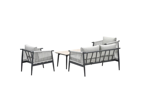 Aloha loungeset - 4-delig - carbon black - zand - light teak Vironwood