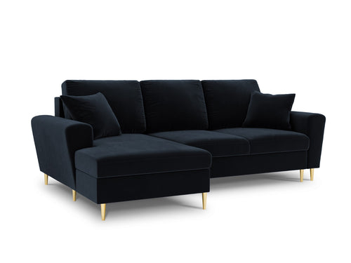 Cosmopolitan Design Uitklapbare hoekbank links met opbergdoos Kyoto 4-zits, flueel, donkerblauw - 145x241x88cm
