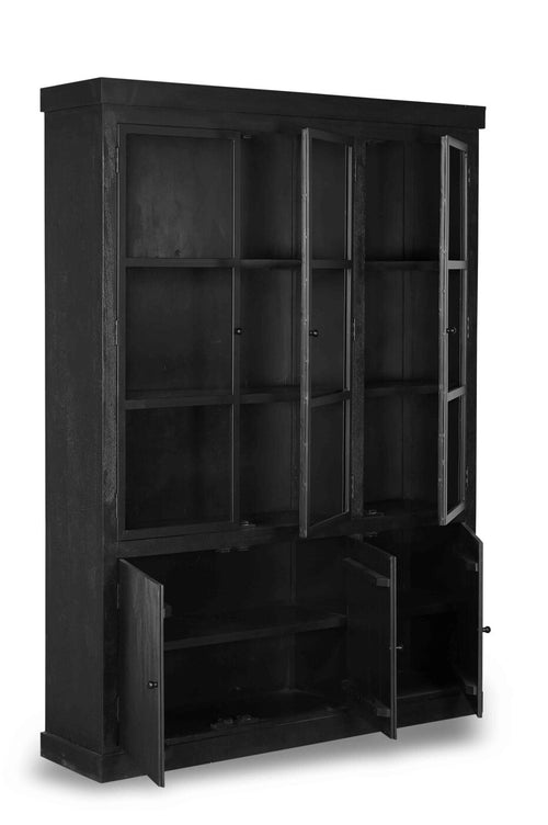 Giga Meubel Vitrinekast Rense - Mangohout/Metaal/Glas - Zwart - 160x40x220cm - vtwonen shop