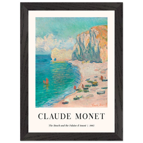 Artfulprints Poster met Lijst Claude Monet - The beach and the falaise d' Amont   - A4 21x29.7 cm - Blauw