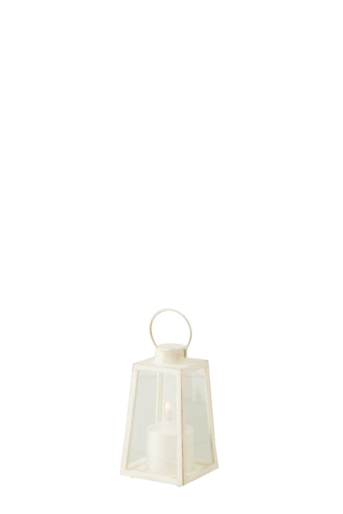 J-Line lantaarn + kaars - glas - wit - small - 2 stuks - LED lichtjes
