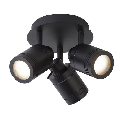Searchlight Samson 3-lichts IP44 badkamer spotplaat, mat zwart IP44