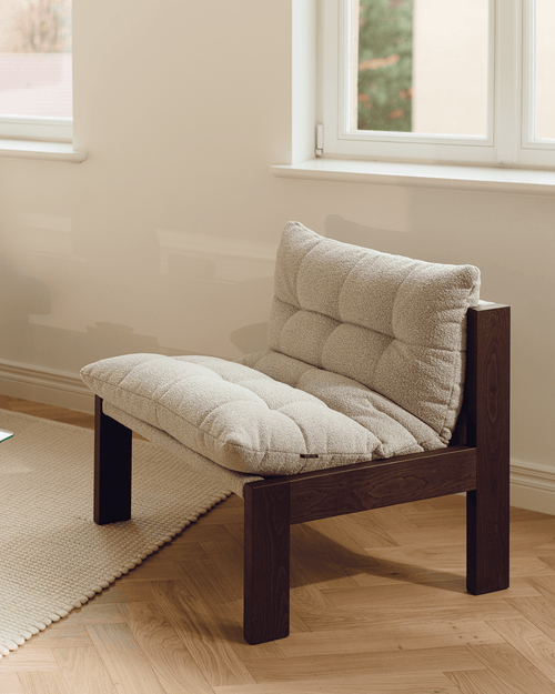 noo.ma Huno Lounge Chair - bouclé fauteuil, hout, Cocoa Brown & Desert Beige