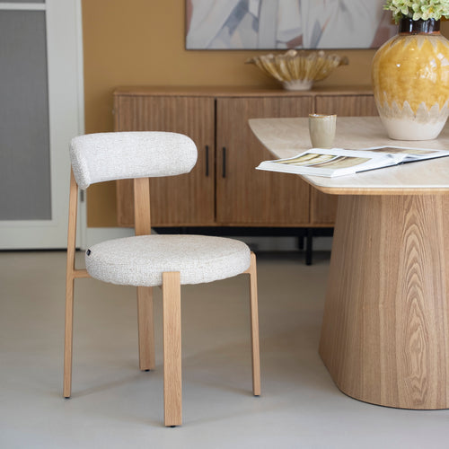 DÉJA Living Eetkamerstoel Lagan - Beige/Naturel Stof - Set van 2