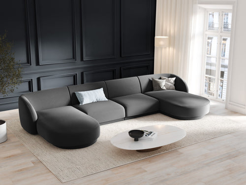 Micadoni Panoramische bank Miley 5-zits, flueel, grijs - 156x330x70cm