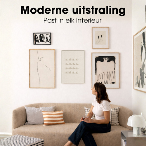Mica Decorations Wanddecoratie - Wandpaneel Abstracte Kunst 60 x 40 x 3 cm - Woondecoratie voor Woonkamer of Slaapkamer - Off-white