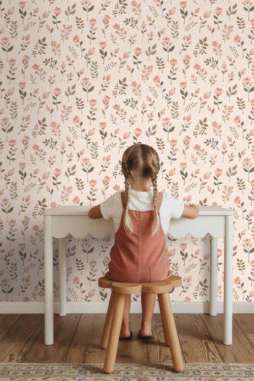 ESTAhome behang bloemen zacht roze en beige - 53 cm x 10.05 m - 139693