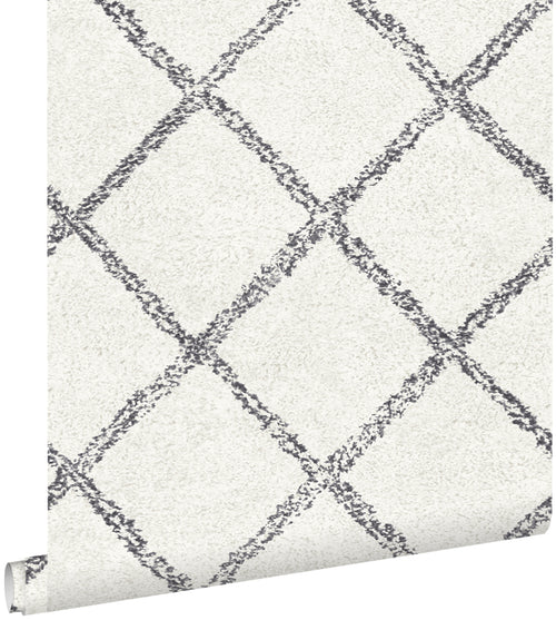 ESTAhome behang oosters berber tapijt zwart en mat wit - 53 cm x 10.05 m - 148666