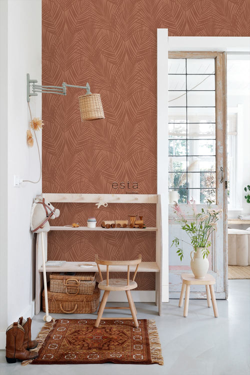 ESTAhome behang palmbladeren terracotta - 53 cm x 10.05 m - 139370