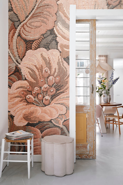 ESTAhome fotobehang geborduurd bloemmotief terracotta bruin - 186 x 279 cm - 159507 - vtwonen shop