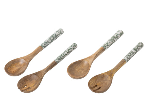 J-Line slabestek - hout - groen/wit - set van 2