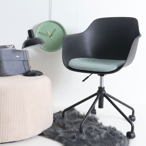 Nolon Nout-Liz Bureaustoel Zwart - Zacht Groen Kussen - Zwart Onderstel - vtwonen shop
