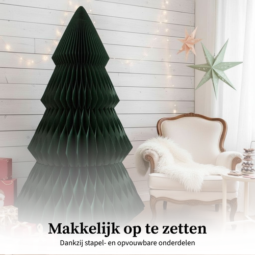 Mica Decorations Papieren Kerstboom - Opvouwbare Kunstkerstboom - H212 x Ø120 cm - Kerst Decoratie - FSC Mix - Groen