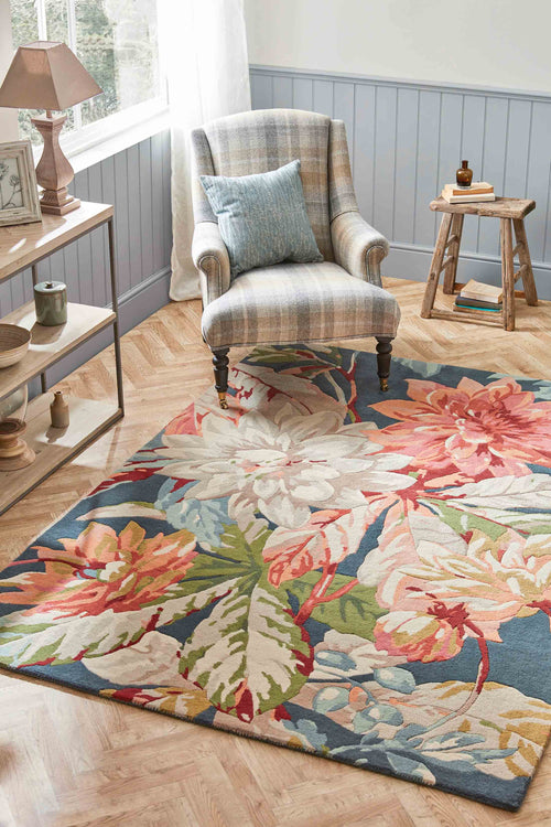 Laagpolig vloerkleed Sanderson Dahlia & Rosehip Teal 50608 250x350 cm - vtwonen shop