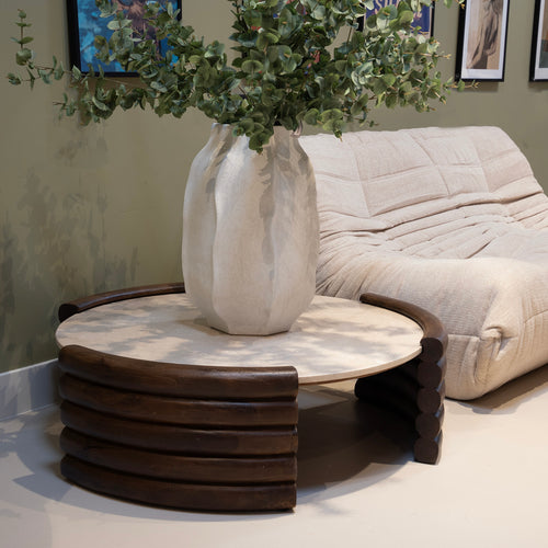 DÉJA Living Salontafel Tobo - Rond Donkerbruin/Marmer - 90x90x30cm