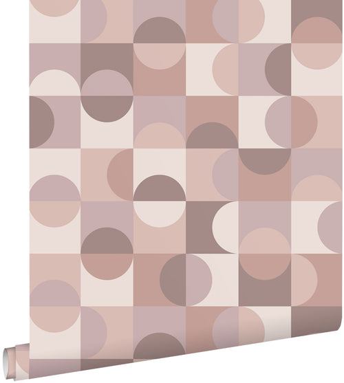 ESTAhome behang cirkels in Bauhaus stijl lichtpaars, roze en bruin - 50 x 900 cm - 131243 - vtwonen shop