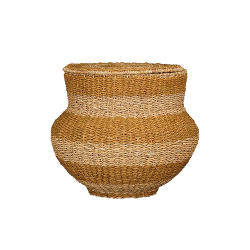 Mica Decorations Tacoma Opbergmand met Deksel - H48 x Ø55 cm - Jute - Geel