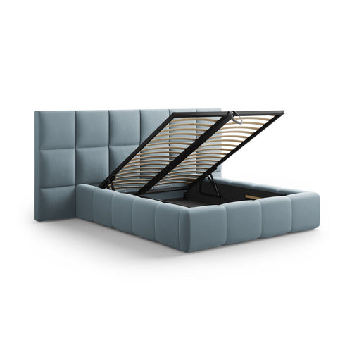 Cosmopolitan Design - Opbergbed met dubbel hoofdbord Livigno 200x180cm flueel lichtblauw - 230x300x125cm