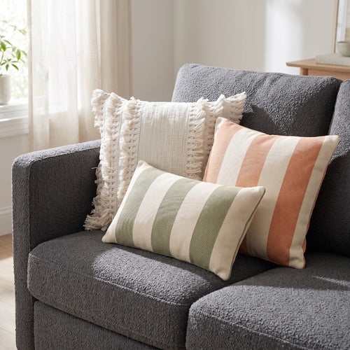 KUSSENSET - 3-delig - Quiet Horizon - 45x45 cm, 30x50 cm - inclusief binnenkussens - wit, roze, groen