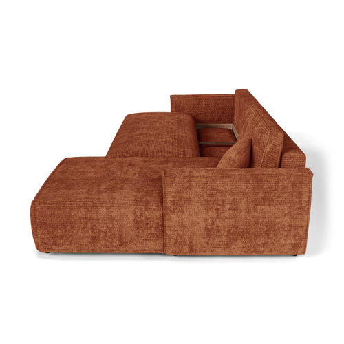 Premium Interiors - Rechthoekige hoekbank met slaapfunctie en opbergruimte  - corduroy terracotta 297cm