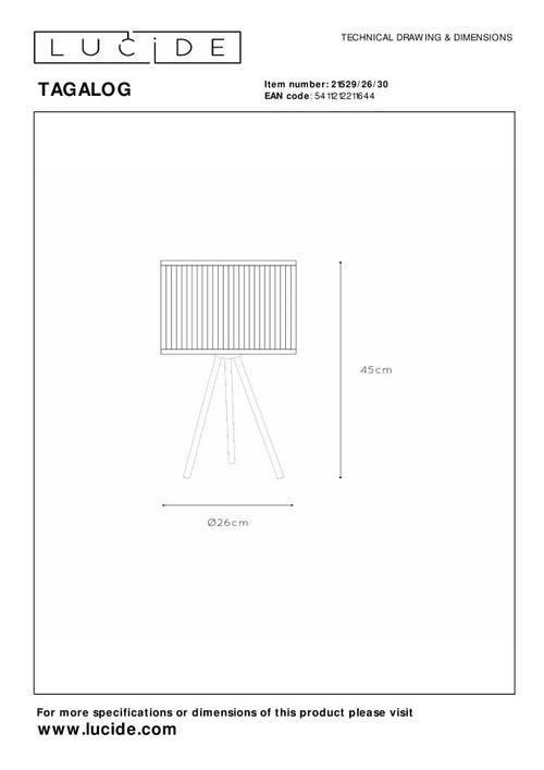 Lucide tafellamp TAGALOG - 1xE27 - Zwart - vtwonen shop