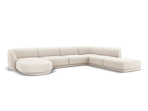 Micadoni Panoramische hoekbank rechts Miley 6-zits, flueel, lichtbeige - 255x330x70cm
