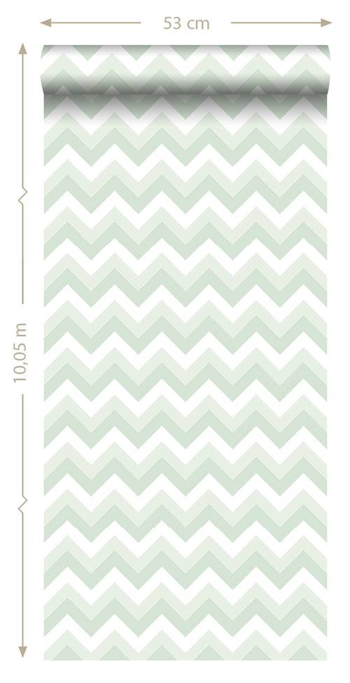 ESTAhome behang zigzag motief mintgroen en wit - 53 cm x 10.05 m - 128858