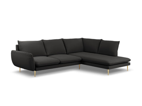 Cosmopolitan Design rechter hoekbank Vienna 6-zits, boucle, zwart - 185x275x95cm